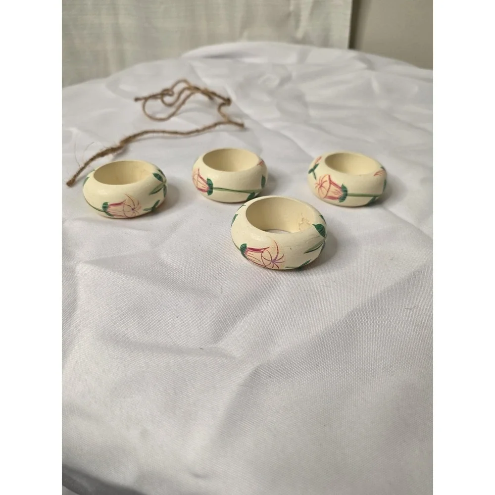 Hand Painted Floral Wooden Napkin Rings